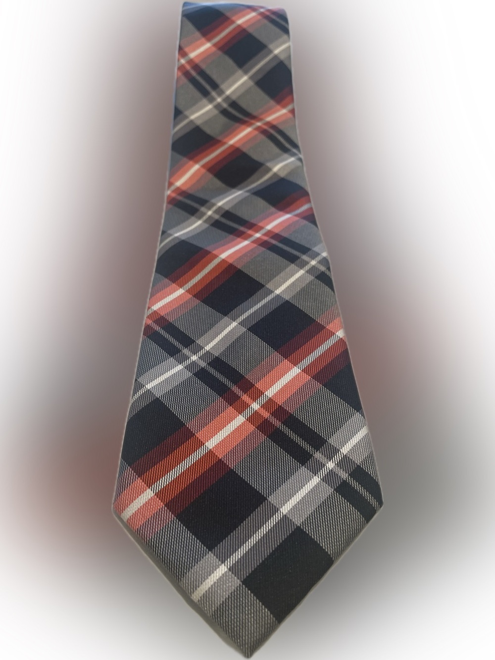 Plaid Men's Tie in Navy, Red, and Gray